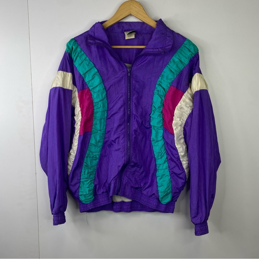 Vintage Second Wind 80's Youth 12-14 Jacket Windbreaker Purple Blue